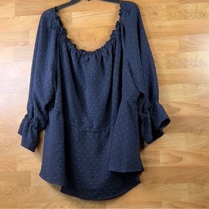 Lane Bryant Size 26/28 Clip Dot Blouse w/Elastic Stretch Neckline and Wa…